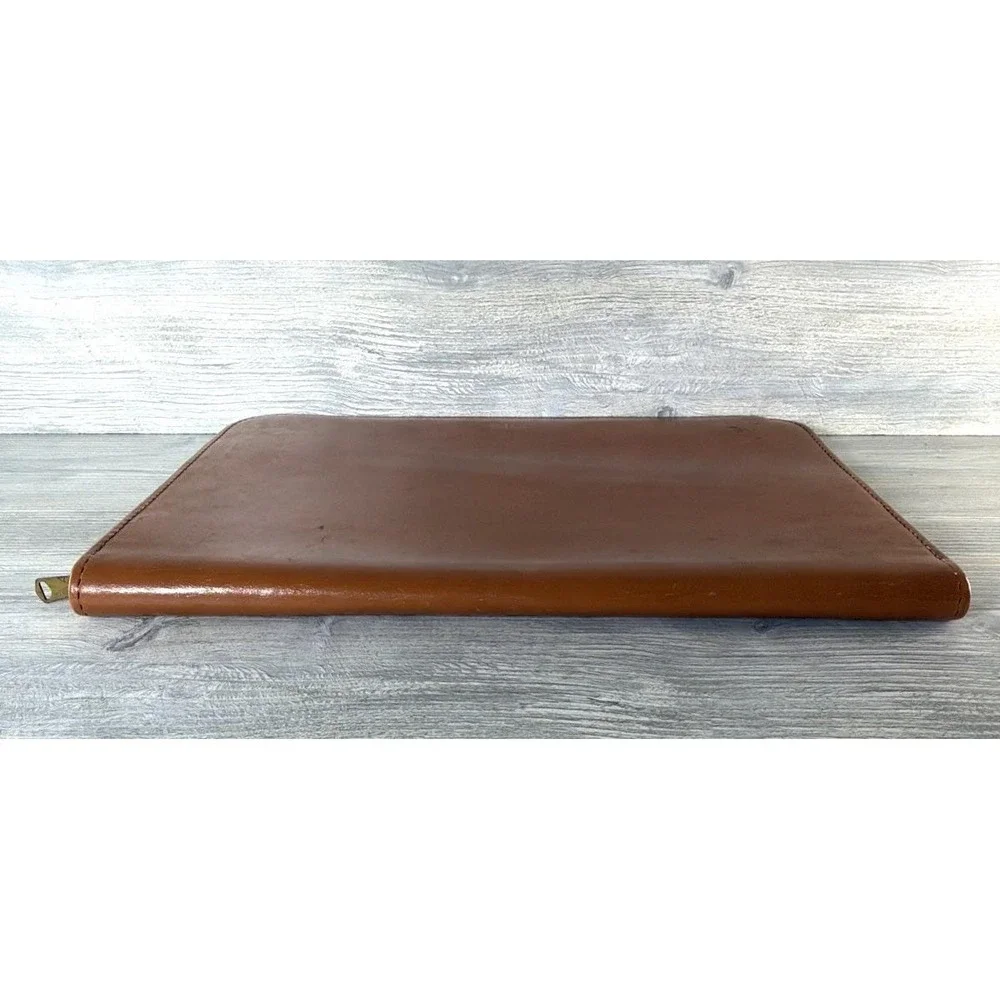 Vtg Top Grain Cowhide Portfolio Business Folder Zippered NBC National Brief Case